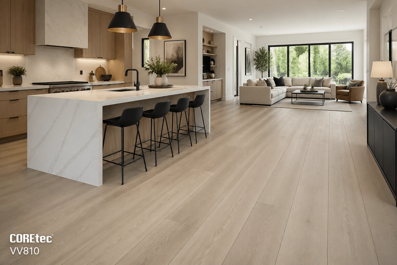 Modern open-concept living area with COREtec VV810