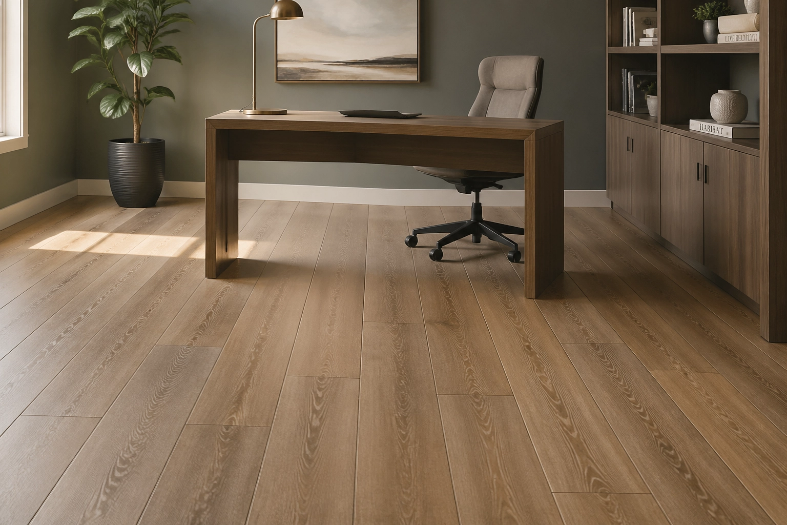 Sophisticated home office featuring COREtec Originals Premium VV880 luxury vinyl planks with realistic wood grain